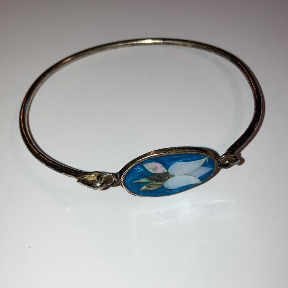 Vintage Alpaca Mexico Silver Mother of Pearl and Abalone Bracelet